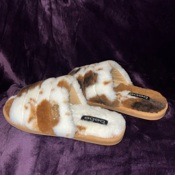 bebe FLUFFY COW FAUX FUR SLIPPERS - Picture 1 of 7
